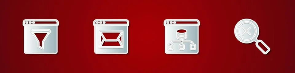Set Browser window, Website and mail, Server, Data and Magnifying glass del.. Stock Illustration