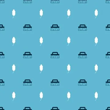 Set Brush for cleaning and Feather on seamless pattern. Vector イラスト素材