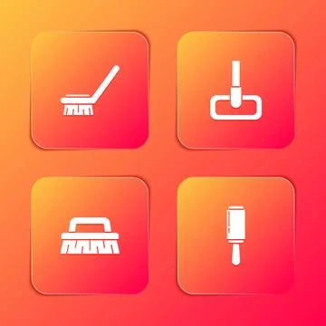 Set Brush for cleaning, Mop, and Adhesive roller icon. Vector Stock Illustration