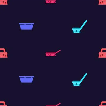Set Brush for cleaning, Plastic basin, and on seamless pattern. Vector Stockillustratie