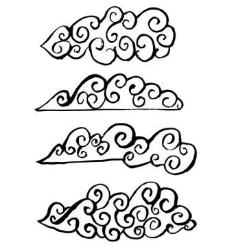 Set of brush clouds. Ink vector grunge illustration. Stock Illustration