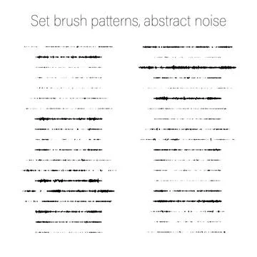 Set brush patterns, chaotic noise, isolated grunge digital brushstroke Stock Illustration