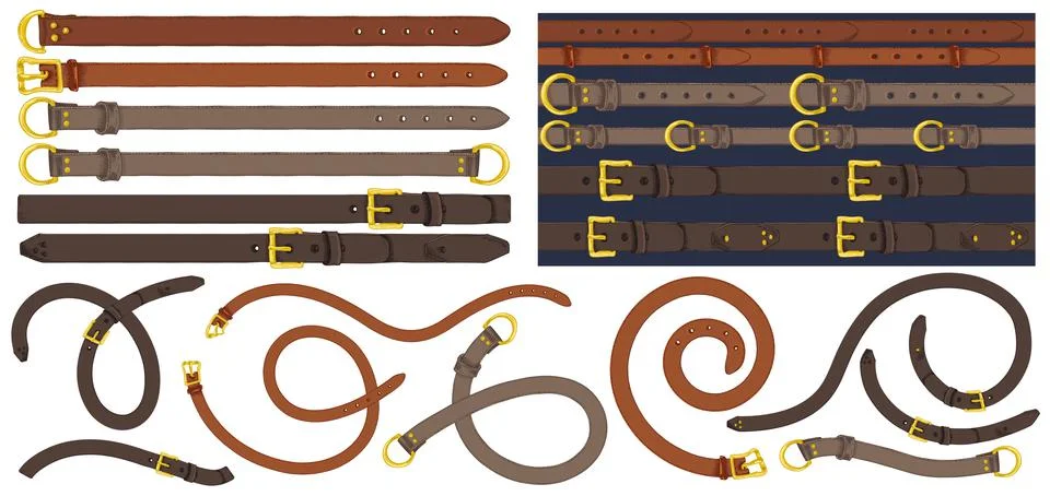 Set of brush patterns with retro hand-drawn sketch belt on Illustrazione stock