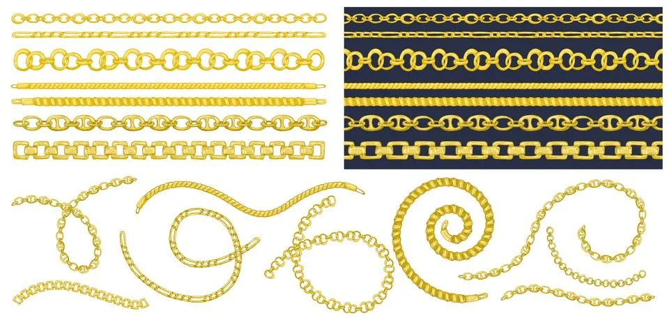 Set of brush patterns with retro hand-drawn sketch golden Stock Illustration