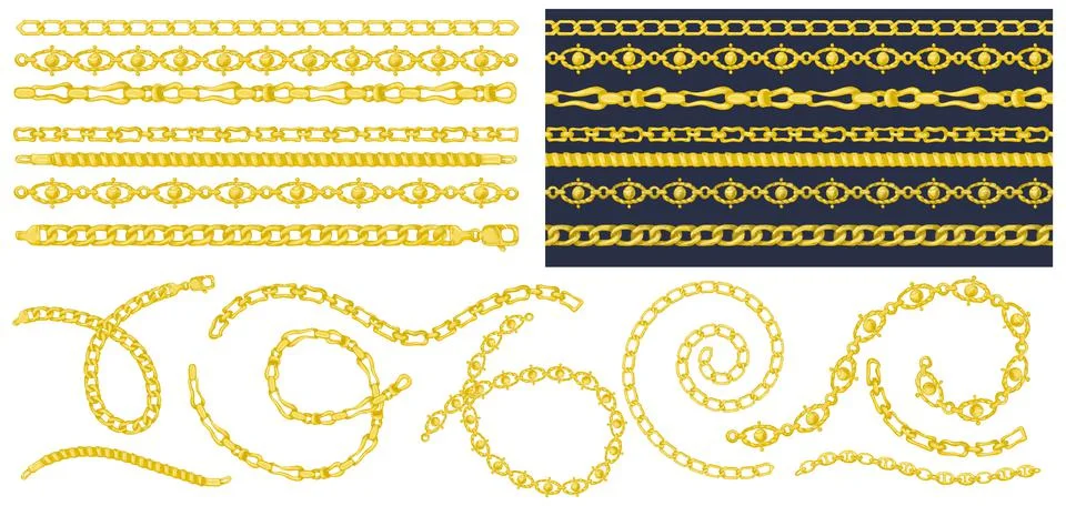 Set of brush patterns with retro hand-drawn sketch golden Stock Illustration