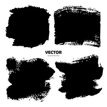 Set Brush Shape Vector Strokes in Black color on white background. Hand painted Stock Illustration
