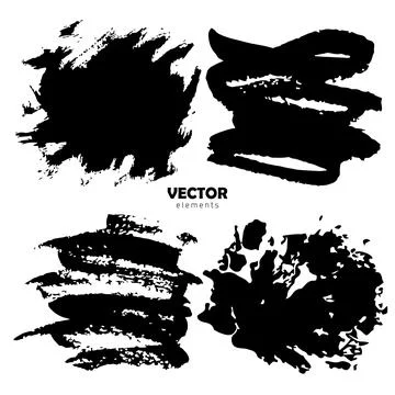 Set Brush Shape Vector Strokes in Black color on white background. Hand painted Stock Illustration