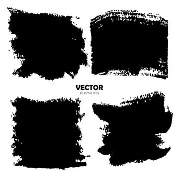 Set Brush Shape Vector Strokes in Black color on white background. Hand painted Stock Illustration