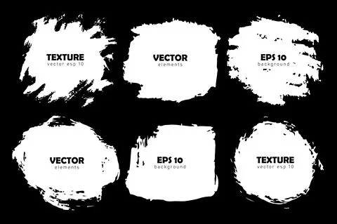 Set Brush Shape Vector Strokes White color isolated on Black background. Hand Stock Illustration