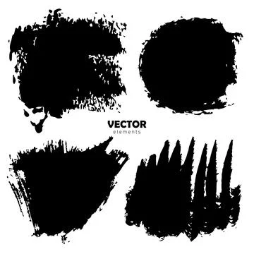 Set Brush Shape Vector Strokes in Black color on white background. Hand painted Illustrazione stock