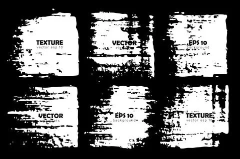 Set Brush Shape Vector Strokes White color isolated on Black background. Hand Stock Illustration