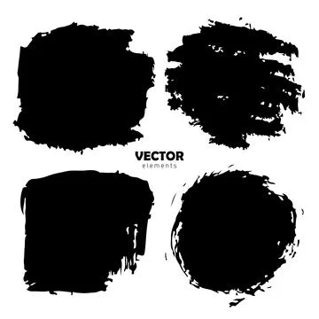 Set Brush Shape Vector Strokes in Black color on white background. Hand painted Stock Illustration