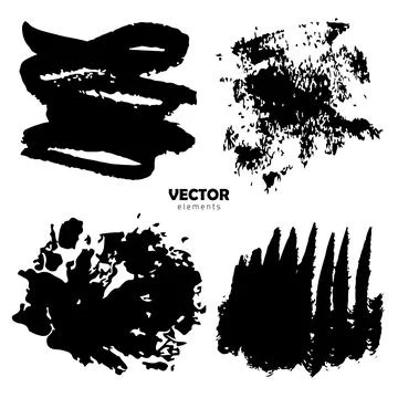Set Brush Shape Vector Strokes in Black color on white background. Hand painted Stock Illustration