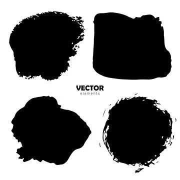 Set Brush Shape Vector Strokes in Black color on white background. Hand painted Stock Illustration