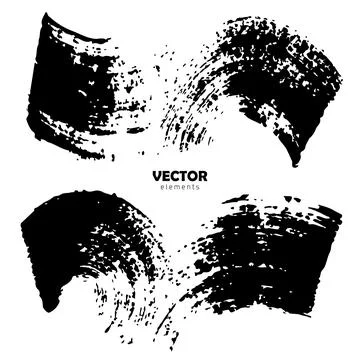 Set Brush Shape Vector Strokes in Black color on white background. Hand painted Stock Illustration