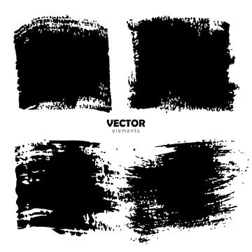Set Brush Shape Vector Strokes in Black color on white background. Hand painted Stock Illustration