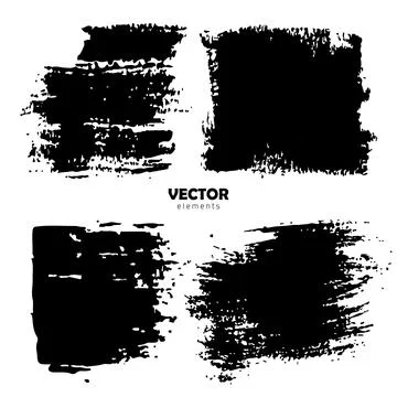 Set Brush Shape Vector Strokes in Black color on white background. Hand painted Stock Illustration