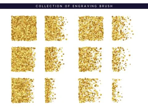 Set of brush stipple gold pattern for design. Dot texture. 스톡 일러스트