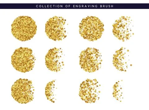 Set of brush stipple gold pattern for design. Dot texture. Stock Illustration