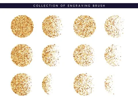 Set of brush stipple gold pattern for design. Dot texture. Stock Illustration