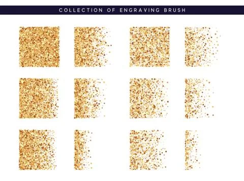 Set of brush stipple gold pattern for design. Dot texture. Stock Illustration
