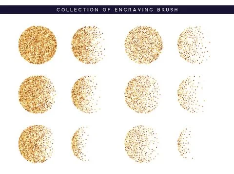 Set of brush stipple round gold pattern for design. Dot texture. 스톡 일러스트