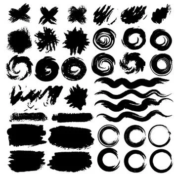 Set of brush stroke,  Black ink grunge brush strokes. Vector illustration. Stock Illustration