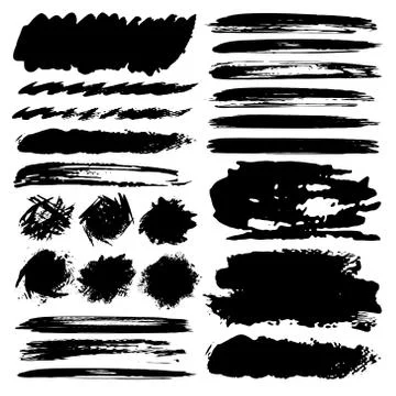 Set of brush stroke,  Black ink grunge brush strokes. Vector illustration. Illustrazione stock