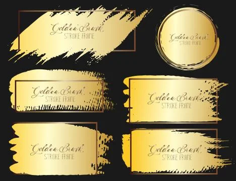 Set of brush stroke frame, Gold grunge brush strokes. Vector illustration.. Stock Illustration