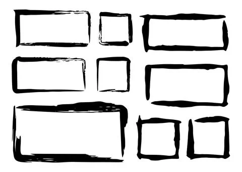 Set of brush stroke frames hand painted with black ink Stock Illustration