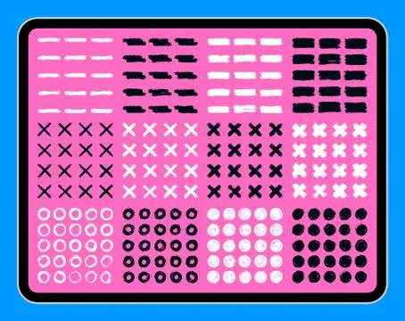 Set of brush stroke on pad touchscreen display. Collection of dirty texture. Stock Illustration