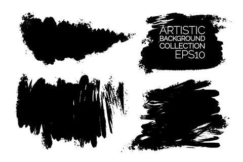 Set of brush strokes. Abstract black spots on white background. Artistic ba.. Stock Illustration