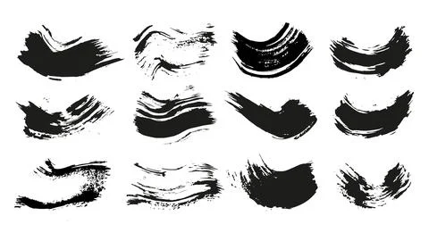 Set of brush strokes drawn with ink by hand, grunge elements Illustrazione stock