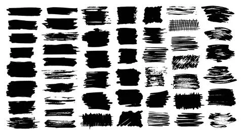 Set of brush strokes hand painted with black ink Stock Illustration