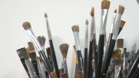 A set of brushes in the artist's studio Stock Footage 87166343