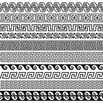 Set of brushes to create the Greek Meander patterns and samples Stock Illustration
