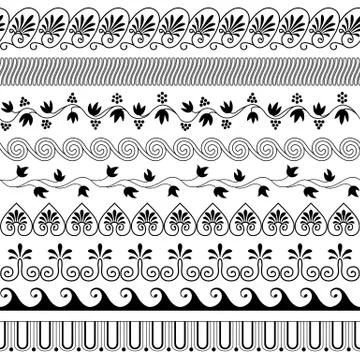Set of brushes to create the Greek Meander patterns.Greek traditional borders Stock Illustration
