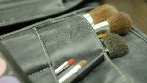 A set of brushes for make-up in a bag, organizer. Stock Footage 76756487