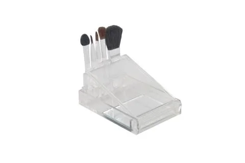 Set of brushes for makeup in a transparent box Stock-Fotos