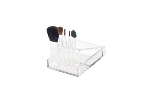 Set of brushes for makeup in a transparent box Stock-Fotos