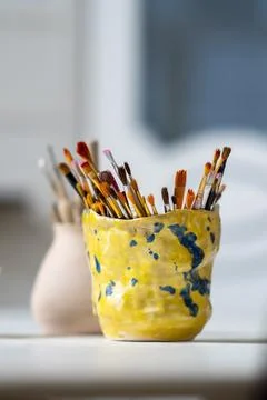 Set of brushes for painting Stock Photos