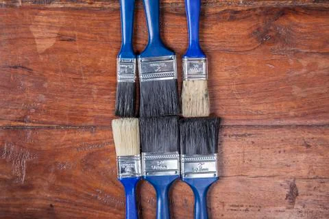 Set of brushes, view from the top Stock Photos