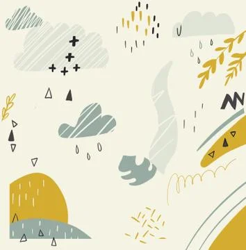 A set of brushstrokes, abstract elements, ink spots, and grunge textures in p Stock Illustration