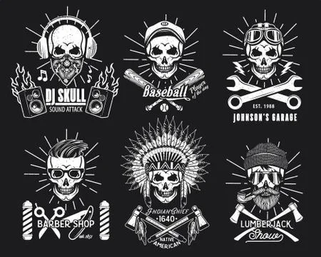 Set of Brutal Skulls. Stock Illustration