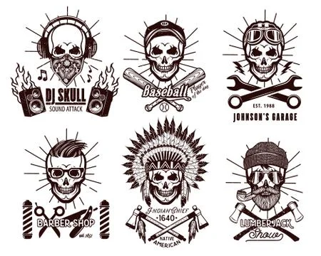 Set of Brutal Skulls. Stock Illustration