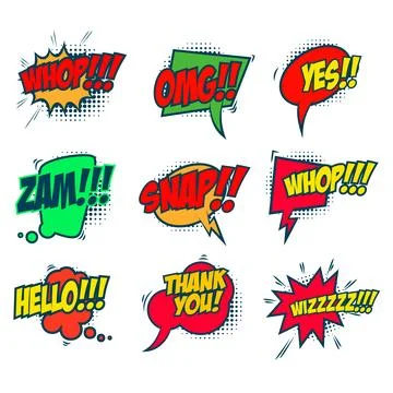 Set of bubble talk phrases. Comic style talk phrases. Chat clouds comments... Stock Illustration