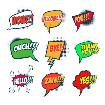 Set of bubble talk phrases. Comic style talk phrases. Chat clouds comments... 스톡 일러스트
