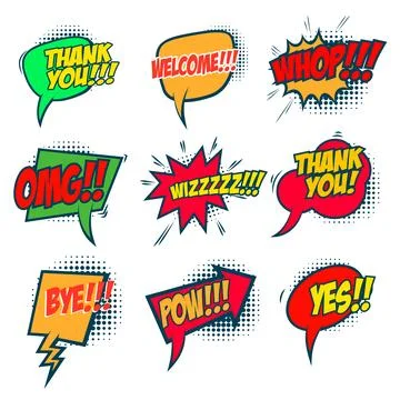 Set of bubble talk phrases. Comic style talk phrases. Chat clouds comments... 스톡 일러스트