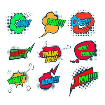 Set of bubble talk phrases. Comic style talk phrases. Chat clouds comments... Stock Illustration