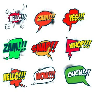 Set of bubble talk phrases. Comic style talk phrases. Chat clouds comments... Stock Illustration